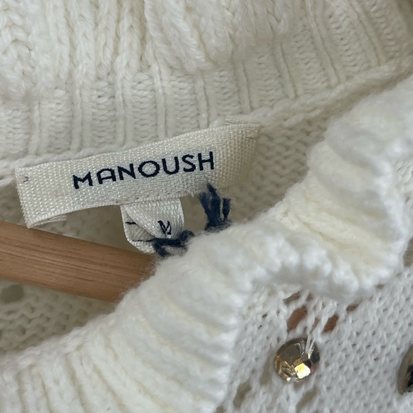 Manoush Embellished Ruffle Knit Midi Dress Long Sleeve Ivory Knit Dress Medium - Picture 7 of 9